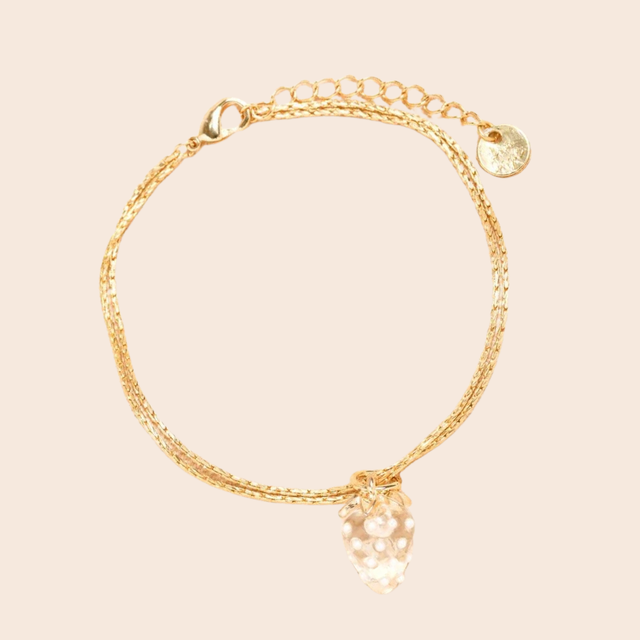 Gold Glass Strawberry Charm Bracelet