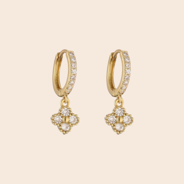 Clover Pendant Gold Huggie Earrings