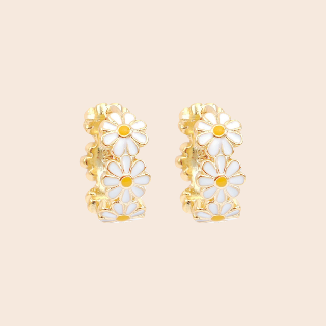 Enamel Gold Daisy Hoops