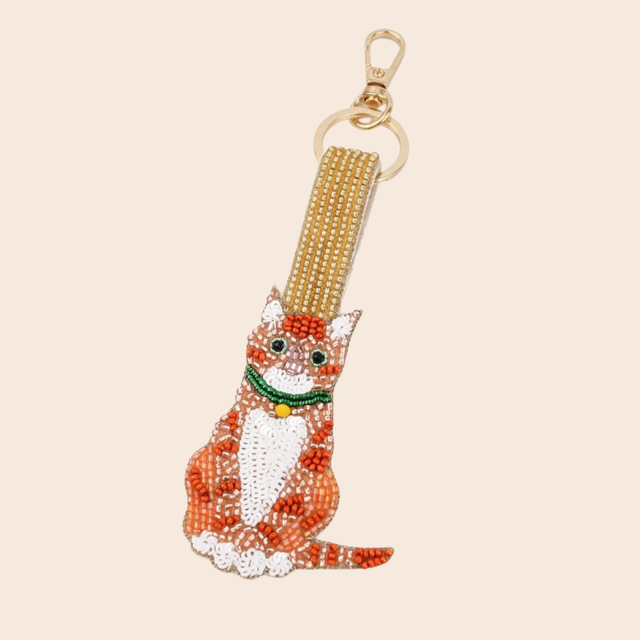 Ginger Cat Beaded Bag Charm