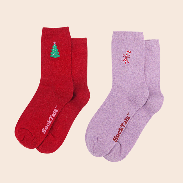 Embroidered Festive Glitter Socks