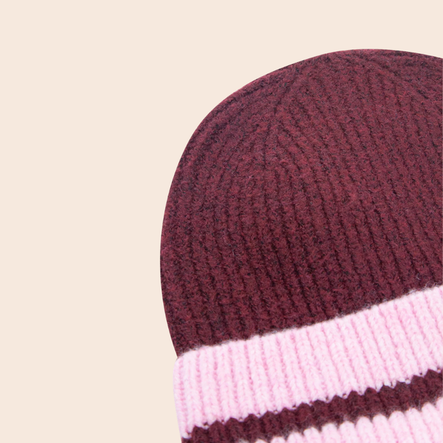 Striped Beanie Hat in Berry & Pink