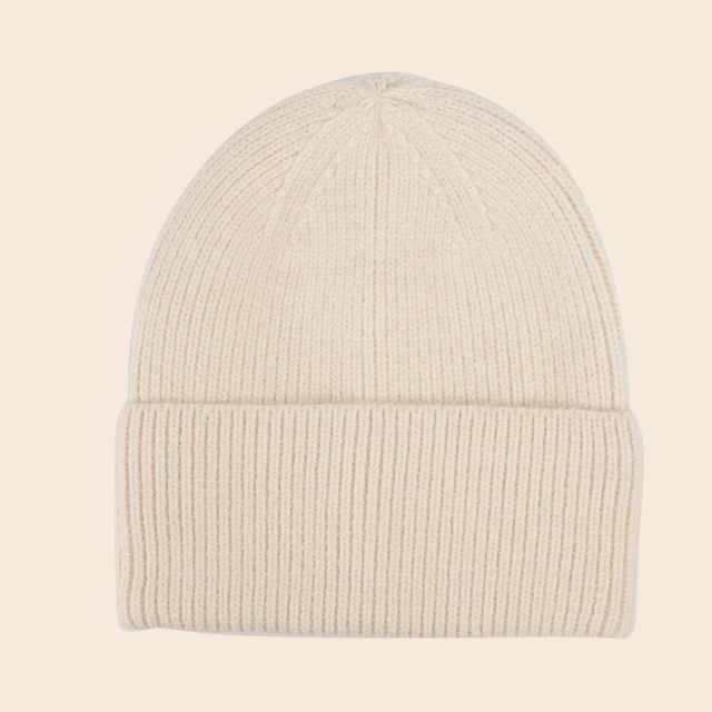 Cream Ribbed Beanie Hat