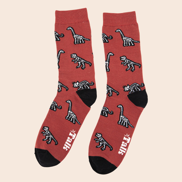 Orange Dinosaur Skeleton Socks