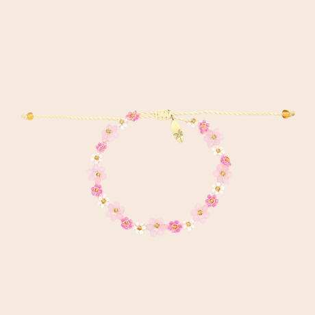 Bright Pink Beaded Daisy Bracelet