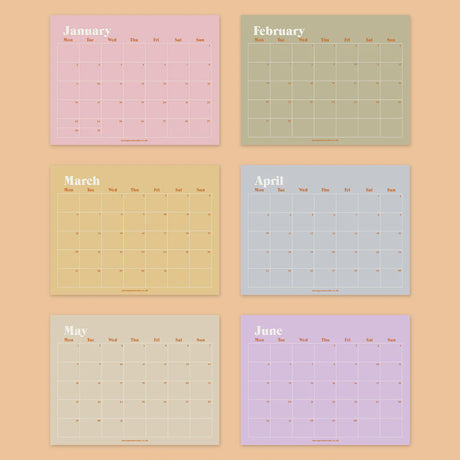 Undated Pastel Rainbow Wall Calendar