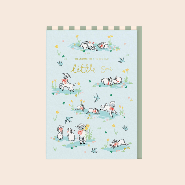Hello Little One Lambs Greeting Card