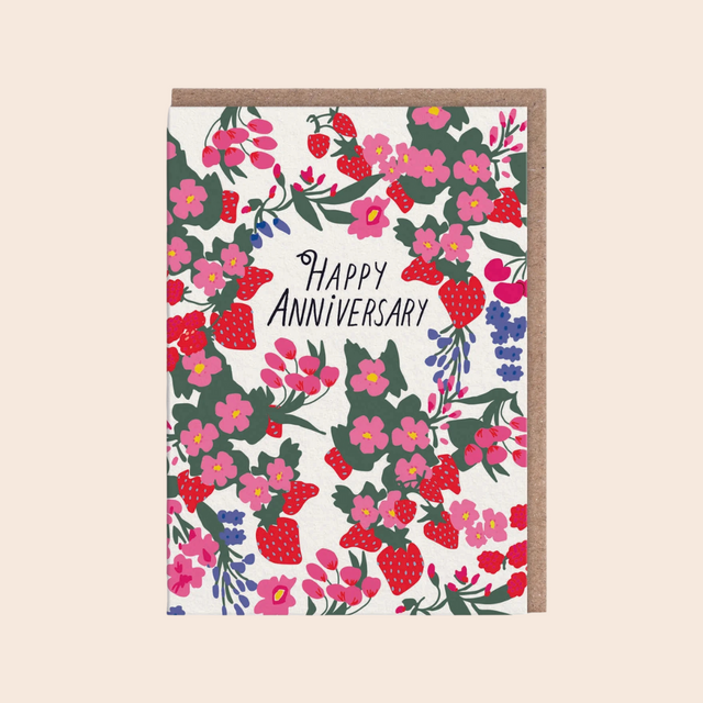 Red Floral Anniversary Card