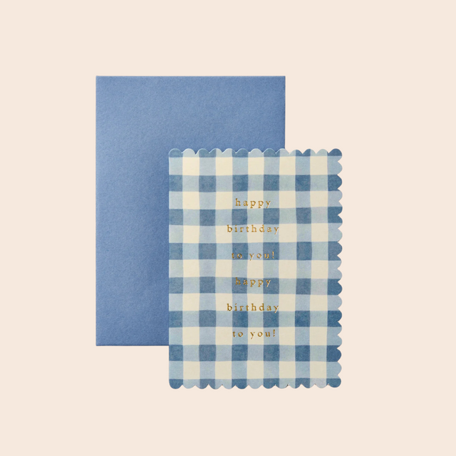 Mid Blue Gingham Birthday Card