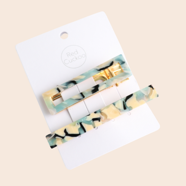 Blue Gold Marbled Hair Clip Twin Pack