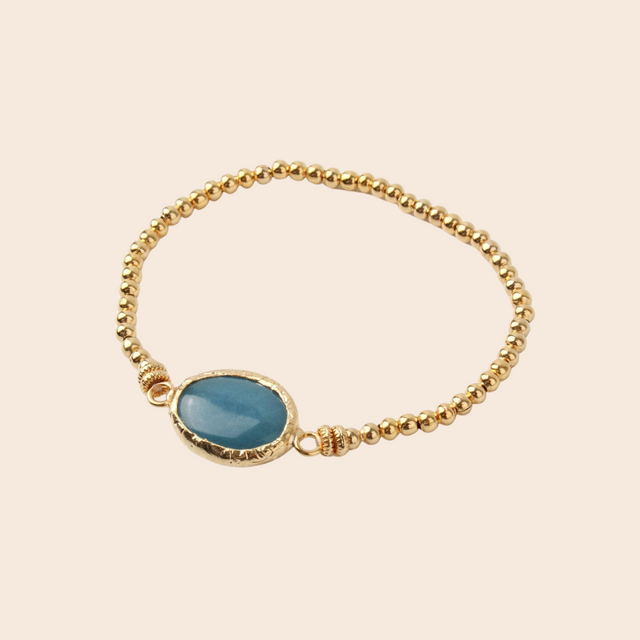 Light Blue Gemstone Gold Beaded Bracelet