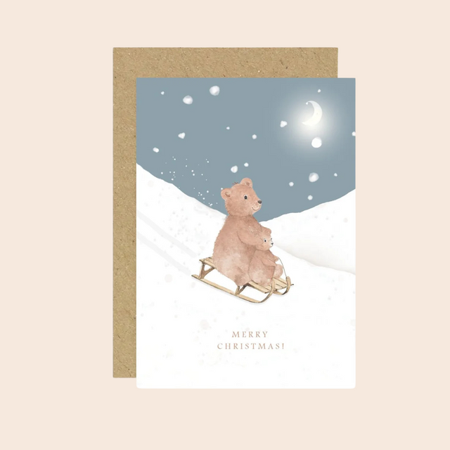 Sledging Bear Christmas Card