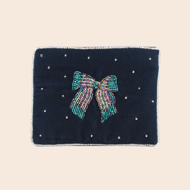 Silver Blue Bow Small Pouch