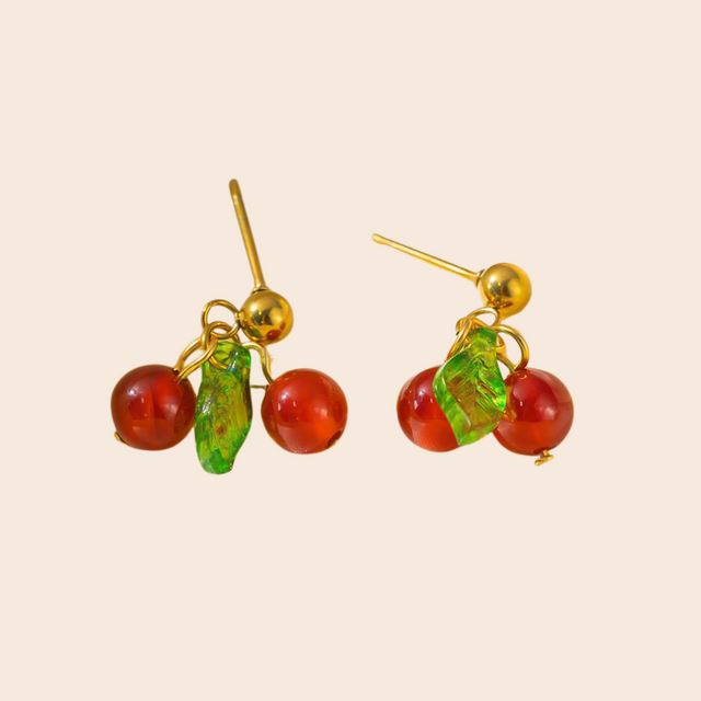 Gold Cherry Drop Earrings