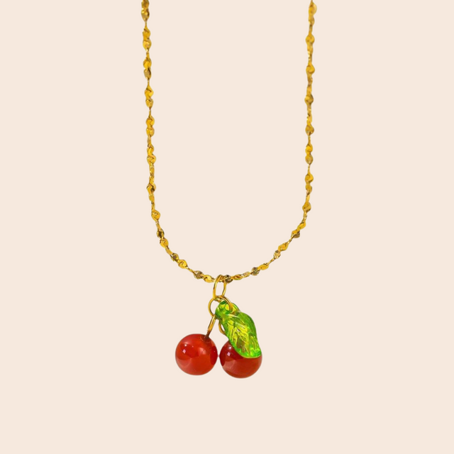 Gold Cherry Pendant Necklace