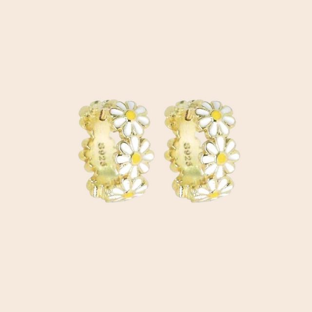 Enamel Gold Daisy Hoops