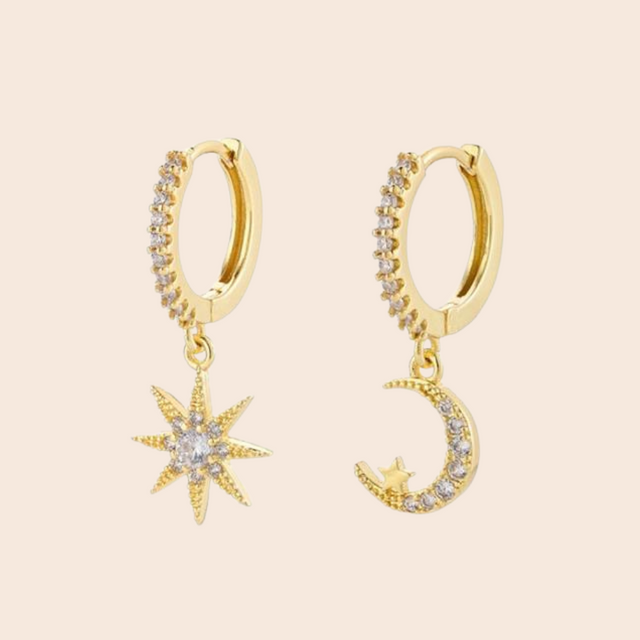 Star & Moon Gold Drop Huggie Earrings