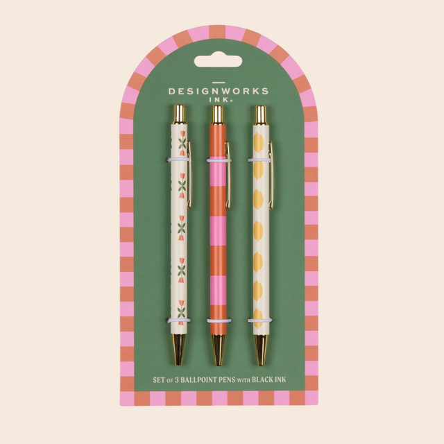 Set Of 3 Pens: Flowers, Stripes & Lemons