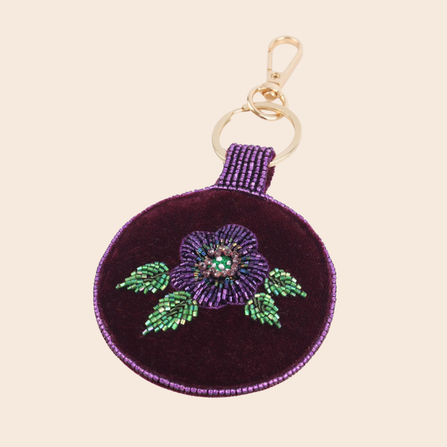 Beaded Purple Flower Bag Charm