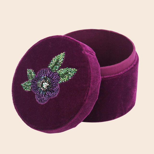 Purple Flower Round Jewellery Box