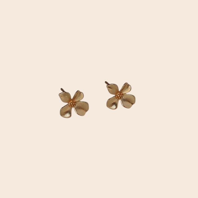 Gold Stud Flower Earrings