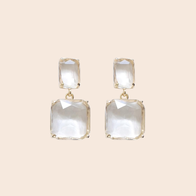 Clear Crystal Gold Twin Gem Earrings