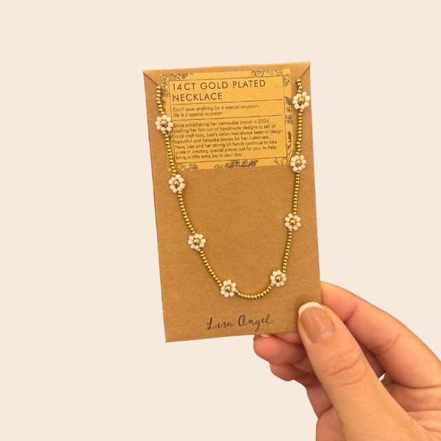 Gold & White Daisy Beaded Necklace