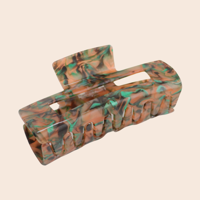 Rectangle Marbled Green Claw Clip