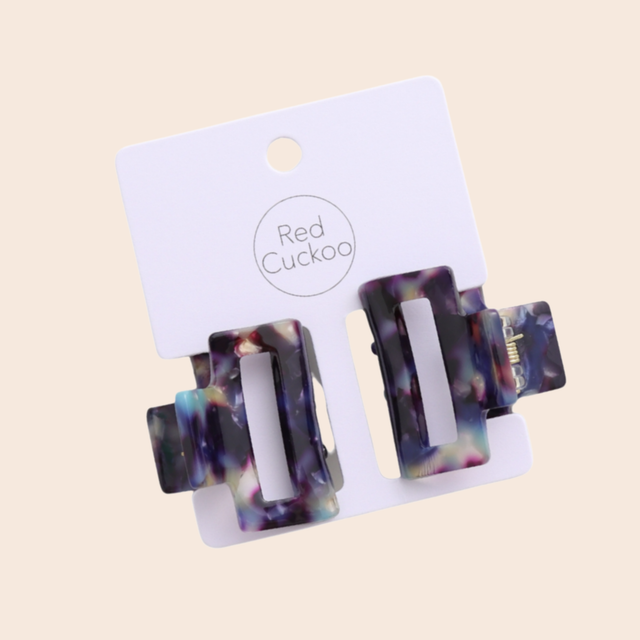 Mini Square Blue Marbled Claw Clips