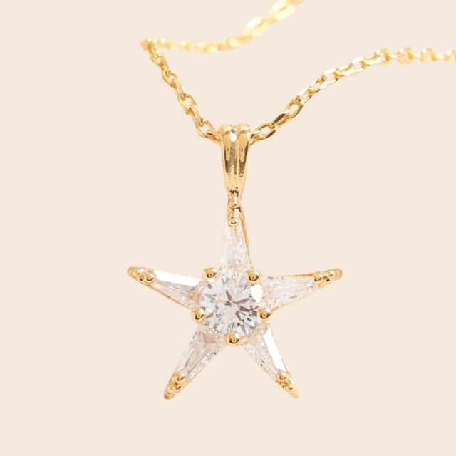 Crystal Star Pendant Necklace in Gold