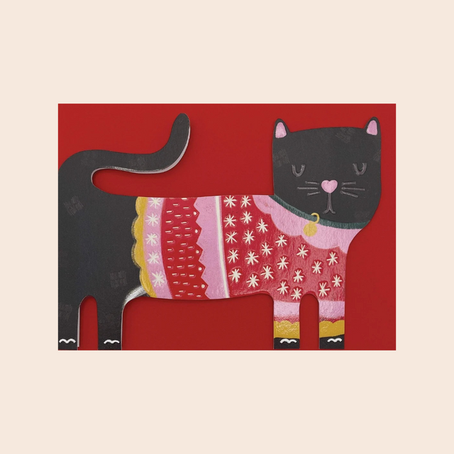 Black Cat in Christmas Jumper Card