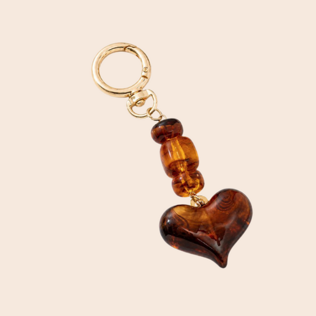 Marbled Brown Heart Gold Bag Charm