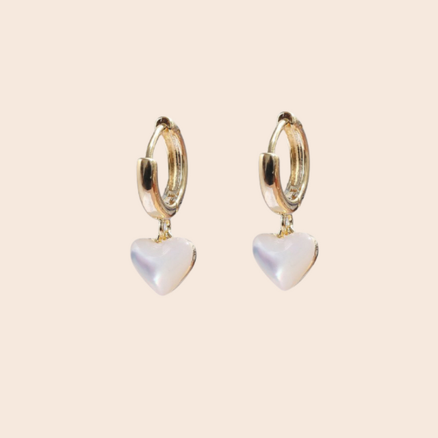 Opal Heart Huggie Earrings
