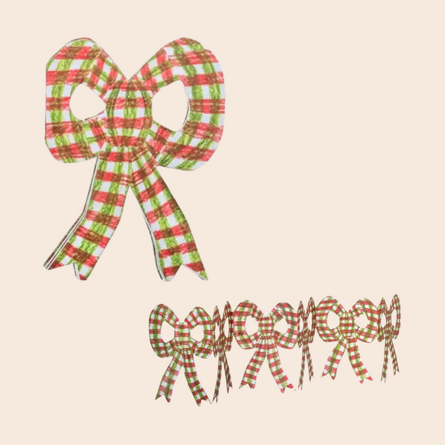 Christmas Check Bow Concertina Card