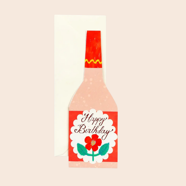 Birthday Rose Wine Bottle Card