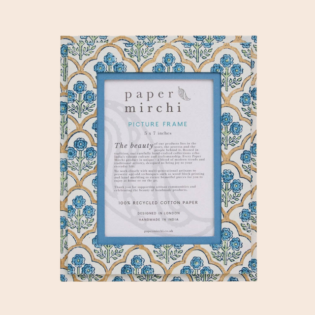 Trellis Indigo Block Printed Picture Frame (