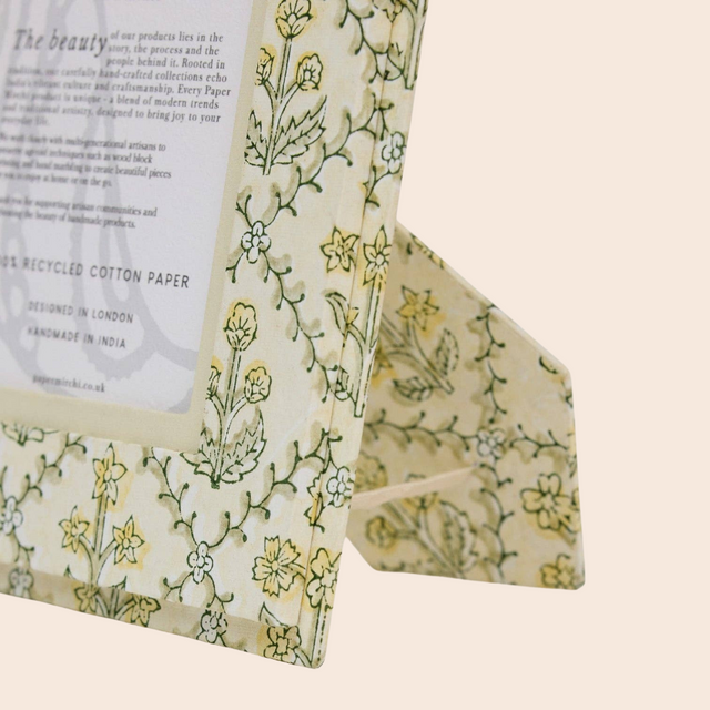 Floral Lattice Buttercream Block Printed Picture Frame (4x6)