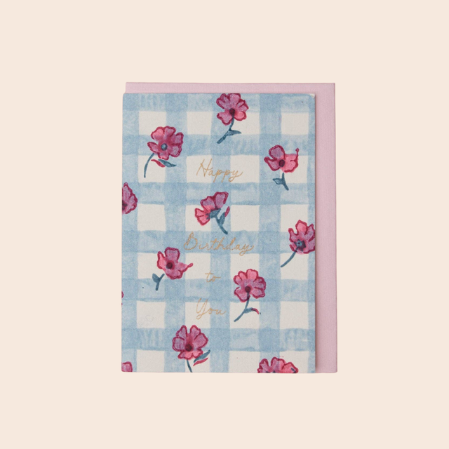 Birthday Blue Gingham Card