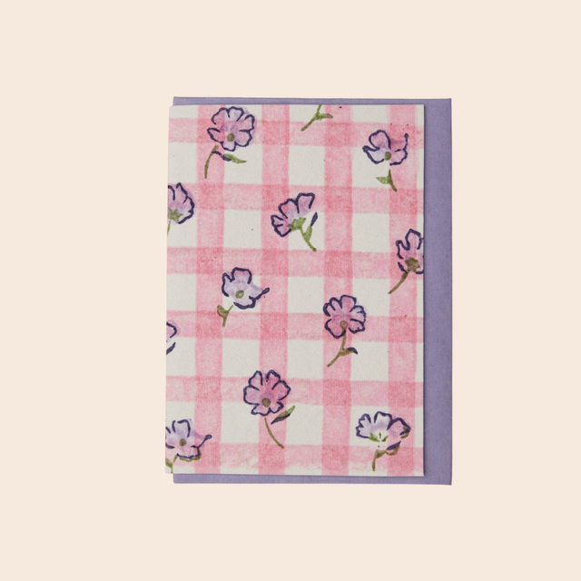 Violet Gingham Floral Card
