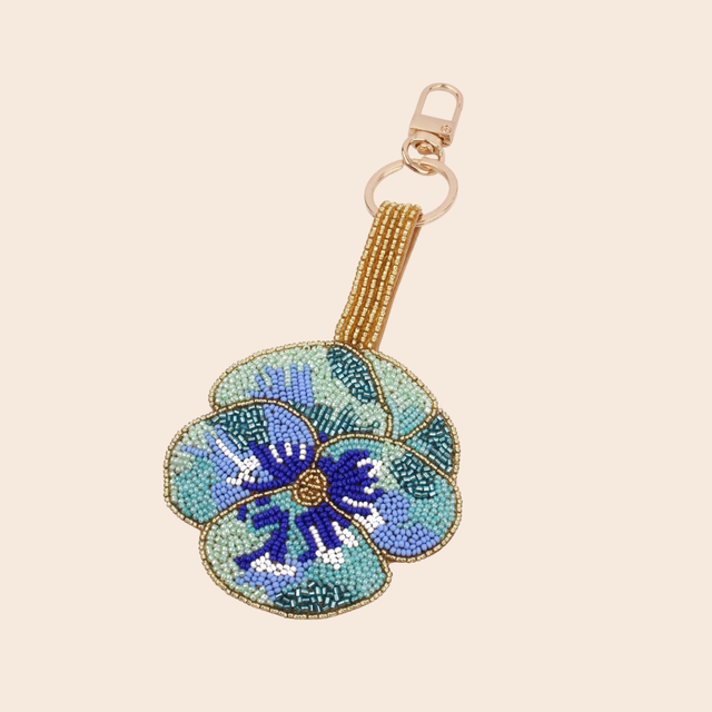 Blue Pansy Beaded Keyring