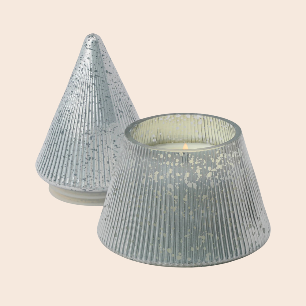 Metallic Silver Stacked Tree Candle