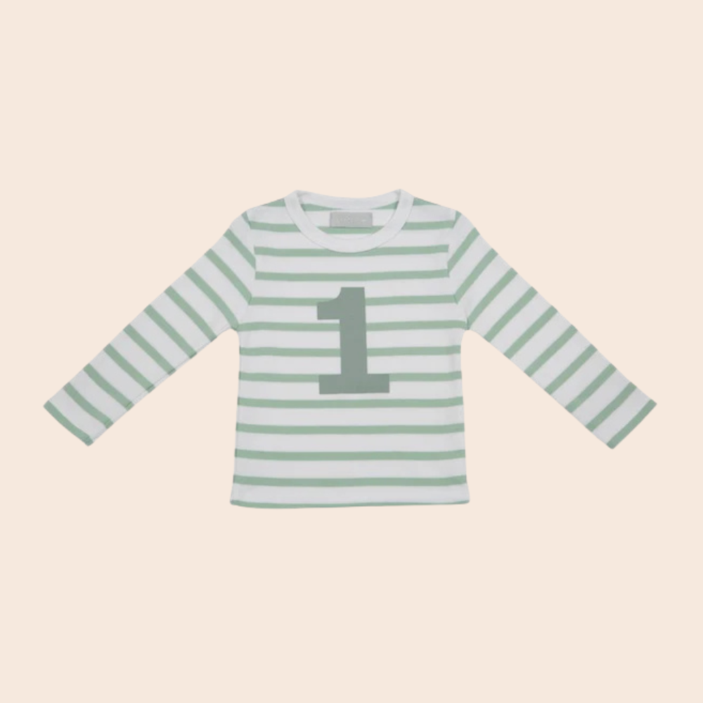 Seafoam & White Breton Stripe Number T Shirt