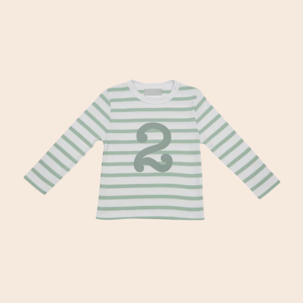 Seafoam & White Breton Stripe Number T Shirt