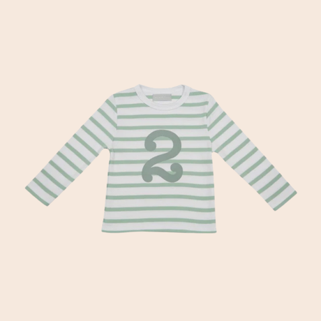 Seafoam & White Breton Stripe Number T Shirt