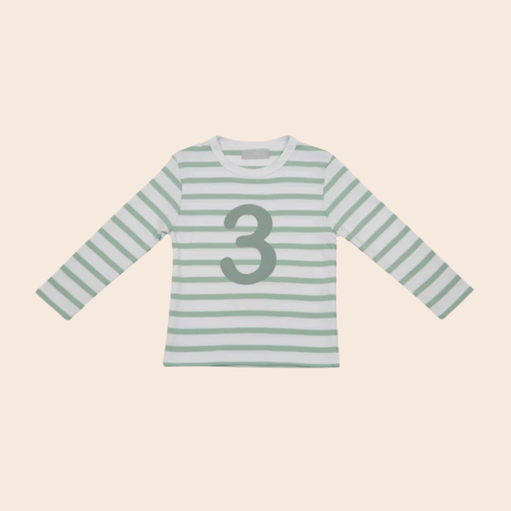 Seafoam & White Breton Stripe Number T Shirt