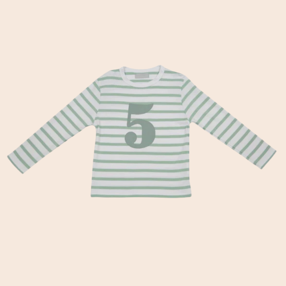 Seafoam & White Breton Stripe Number T Shirt