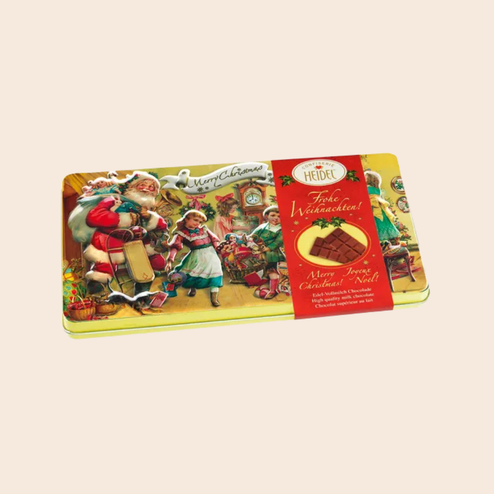 Vintage Christmas Tin with 4 Chocolate Bars