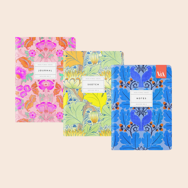 3 Pack Neon Floral Stitched A5 Notebooks