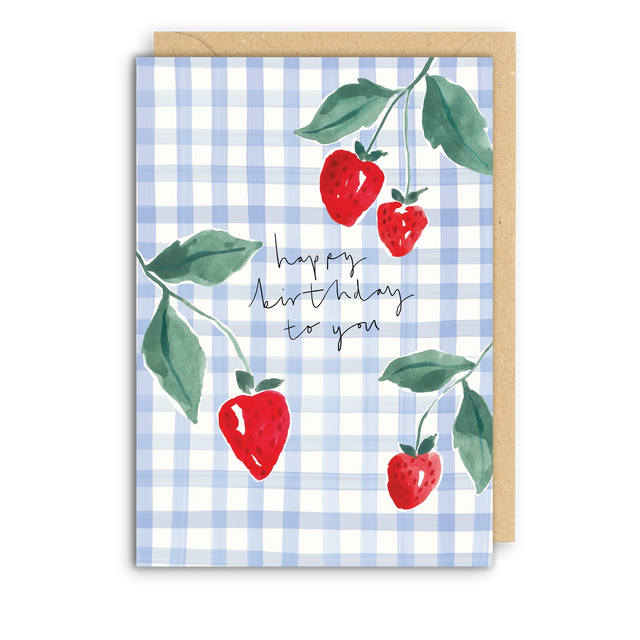 Gingham Strawberry Birthday Card