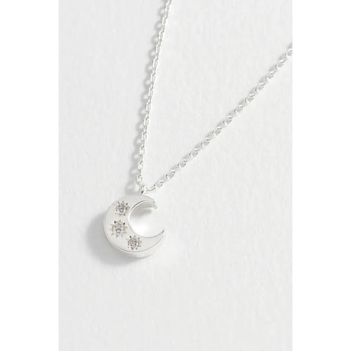 Three Stone Moon Silver Plated Necklace